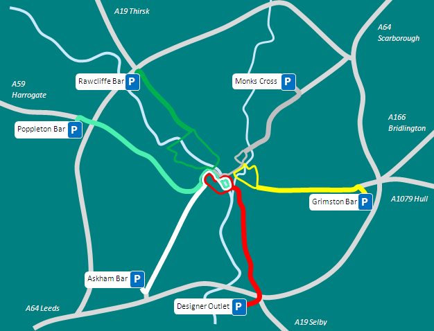 Map of Park and Ride services in York